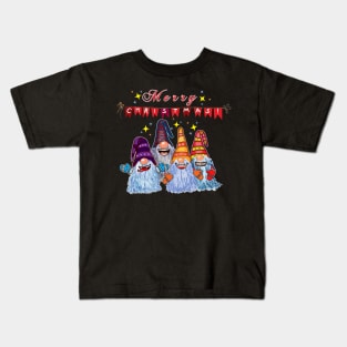 Funny Merry Christmas Gnomes with Icy Beards Kids T-Shirt